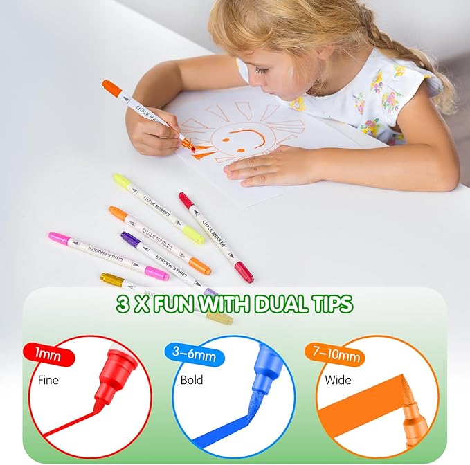 Stocking Stuffers, Liquid Chalk Markers Dual Wide & Fine Tip, 12 Colors Car - Image 3