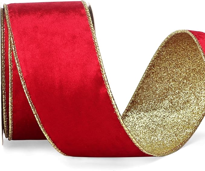 Ribbli Red Velvet Wired Ribbon 2.5 Inch Red Velvet by Ribbli