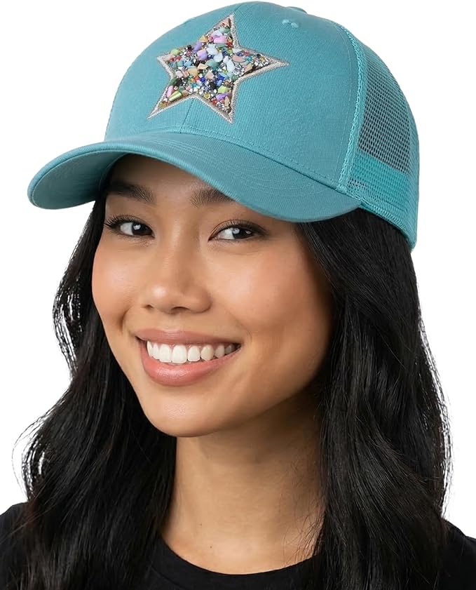 Funky Junque Trucker Hat for Women – Distressed Low Profile Western Camo Baseball Cap with Mesh, Trendy and Adjustable Fit