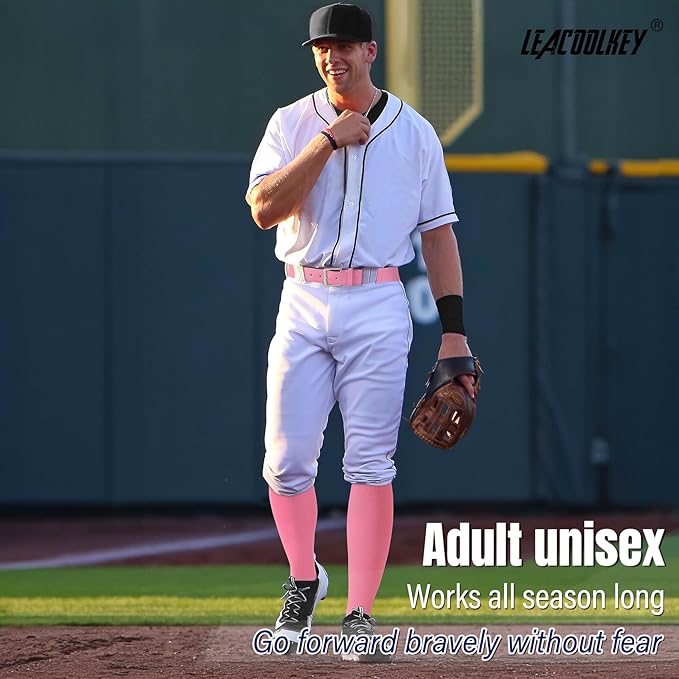 LEACOOLKEY Baseball Belt and Socks Combo Set Adjustable Softball Socks and Elastic Belt for Youth and Adult