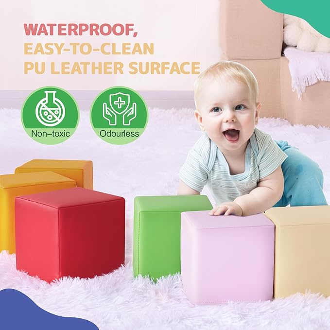 Foam Building Blocks for Kids: 12-Pieces PU Leather Colorful Foam Blocks - Image 4