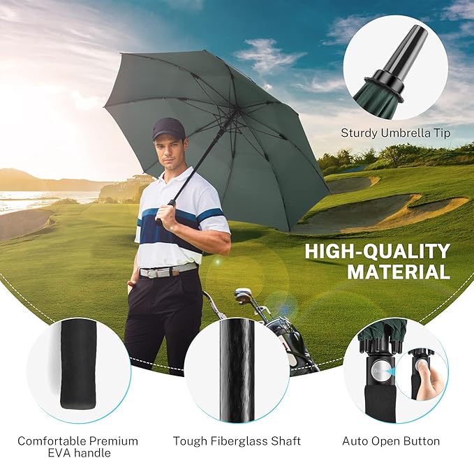 Gonex 54/62/68/72/80 Inch Extra Large Golf Umbrella, Automatic Open Travel Rain Umbrella with Windproof Water Resistant Double Canopy, Oversize Vented Umbrellas for 2-3 Men and UV Protection, Multiple Colors