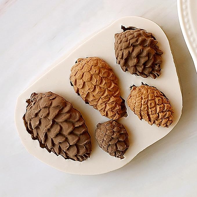 4PCS Christmas Fondant Molds, Christmas Holly Leaves Bells Pinecone Silicone - Image 6