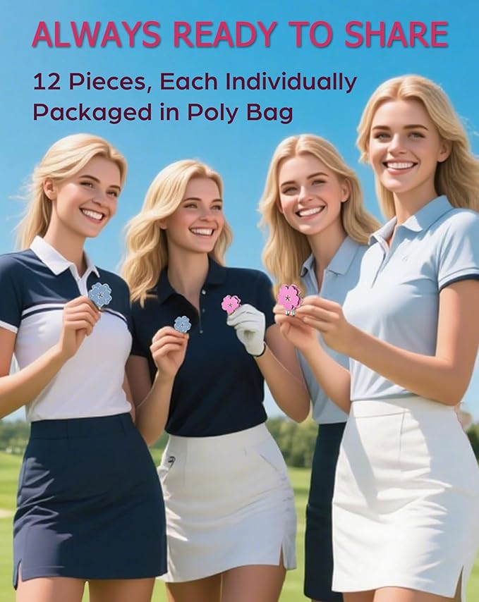 12 PCS Magnetic Golf Ball Marker with Hat Clip, Golf Hat Clips with Flower Shape Ball Markers for Women & Men Golfers