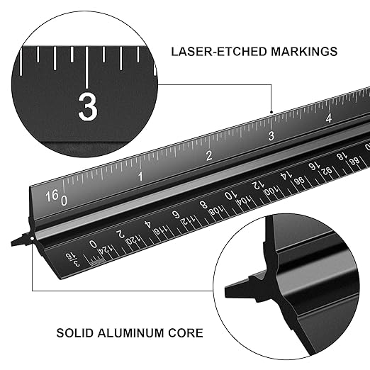 Architectural Scale Ruler Set, 2 Pack 12 Inch Aluminum Architect Ruler - Image 3