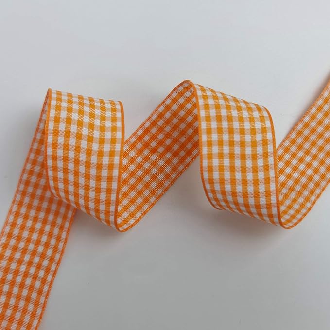 Micomon Orange Gingham Plaid Checked Ribbon 25 Yard Each Roll 100% Polyester - Image 5