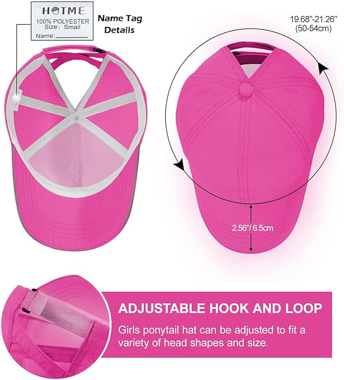 Little Girls Reflective Baseball Cap Criss Cross Ponytail Hat Kids Quick Dry Mesh Summer Sports Hat for Toddler Ages 3-8