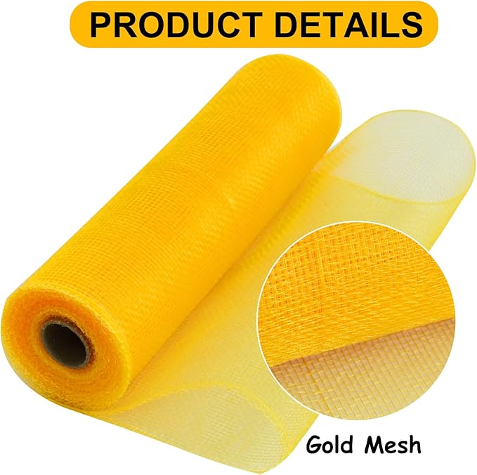 TONIFUL 2 Rolls 10 Inch Yellow Decorative Mesh Ribbbon Rolls, Fabric Mesh - Image 3