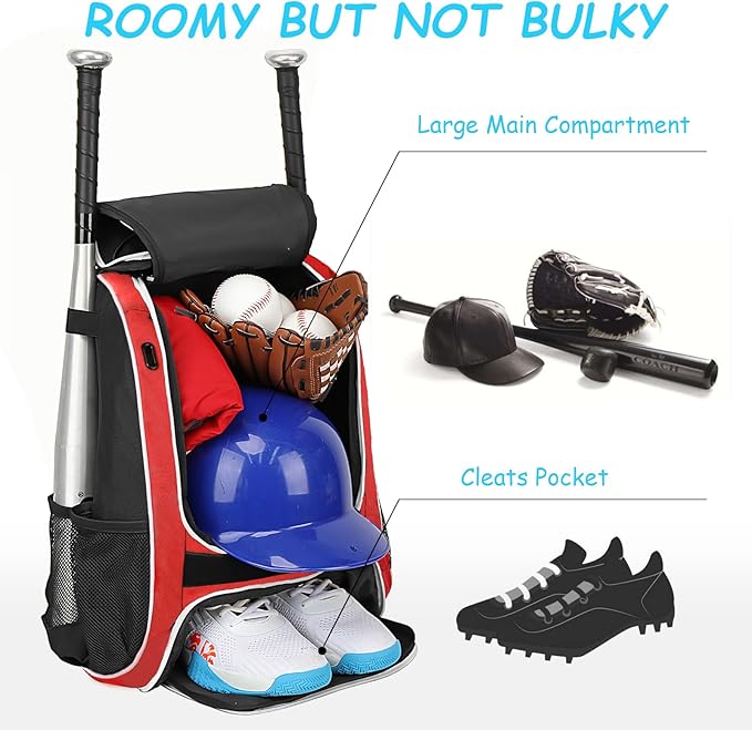 LARIPOP Youth Baseball Bag, Bat Backpack with Fence Hook & Separate Shoe Compartment, Waterproof Equipment Bag for Baseball, T-Ball & Softball