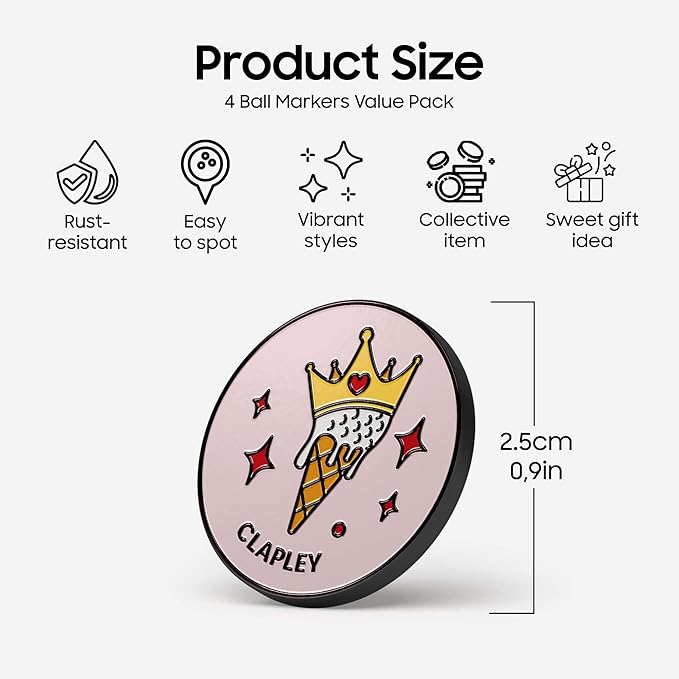 Clapley Ball Markers, Premium Gift Box Set for Golfer, 4pcs Stainless Steel & Oven-Cured Enamel, Eye-catching & Easy to spot, Pair with Magnetic Glove & Clip