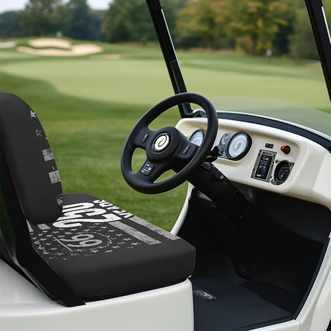 Yewatlles Grey 250th American Flag Golf Cart Seat Cover Set Fashion Printed for Club Car Small Breathable Bench Seat Covers, Washable Polyester Cloth