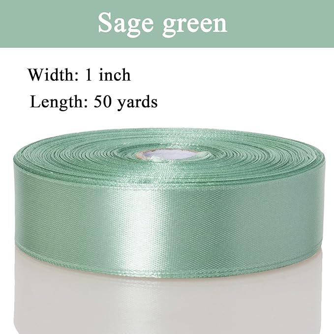 1 Inch Sage Green Solid Satin Ribbon, 50 Yards Craft Fabric Ribbon - Image 3
