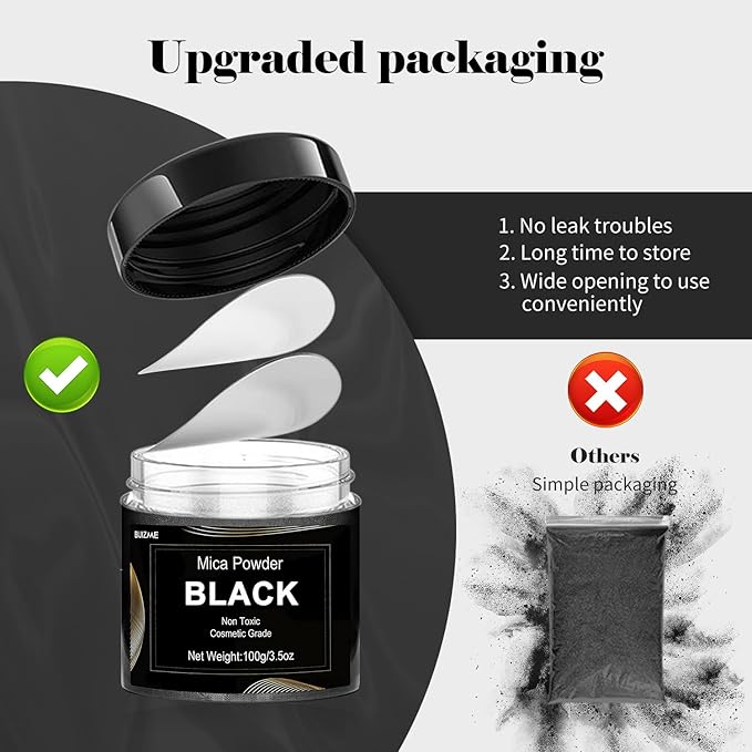 Black Mica Powder Pigment -Cosmetic Grade Metallic Mica Powder - Image 3