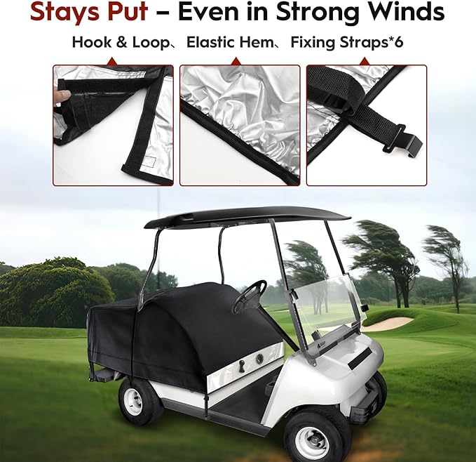 Mixsuper Golf Cart Seat Rain Cover for EZGO, Club Car, Yamaha Cart 2+2/4 Passengers with Transparent Windows 2+2 Seats Rain Covers, 7 Layers 600D Waterproof, Universal Fit, Golf Accessories