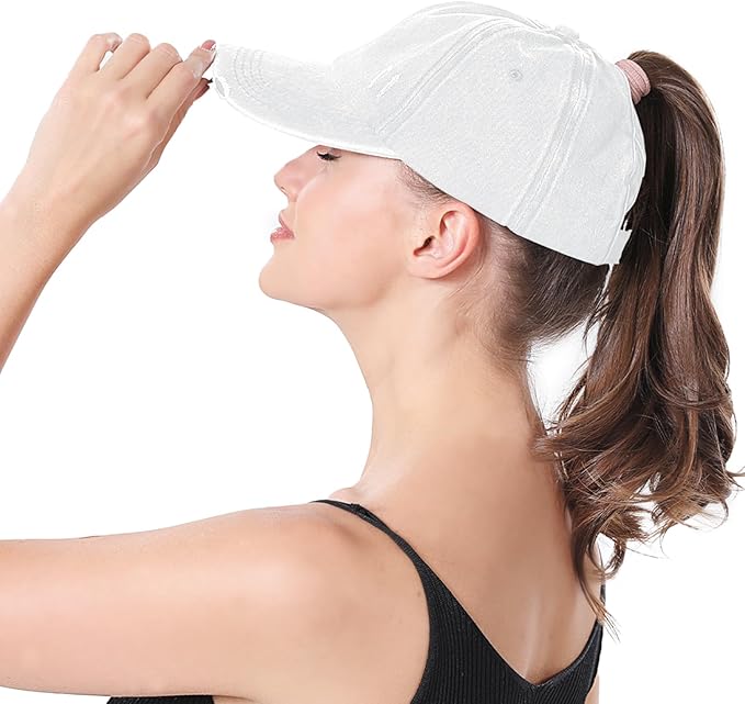 Criss Cross Ponytail Hat Women Washed Distressed Baseball Caps Adjustable High Messy Bun Ponycap