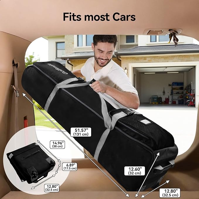 Golf Travel Bag with Wheels, Soft-Sided 1680D Oxford Golf Club Travel Cover Case for Car Trips & Short Travel, Thick Padded Protection, Large Storage Pocket for Shoes & Accessories, Easy to Maneuver