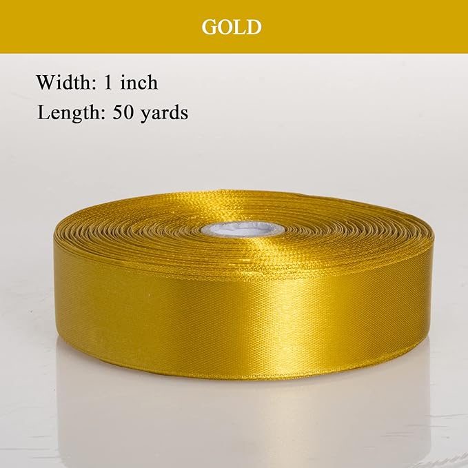 1 Inch Gold Solid Satin Ribbon, 50 Yards Craft Fabric Ribbon - Image 2