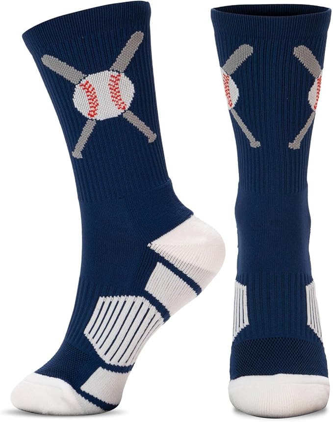 ChalkTalkSPORTS Baseball Socks - Performance Socks for Baseball Players - Crossed Bats - Youth and Adult Sizes