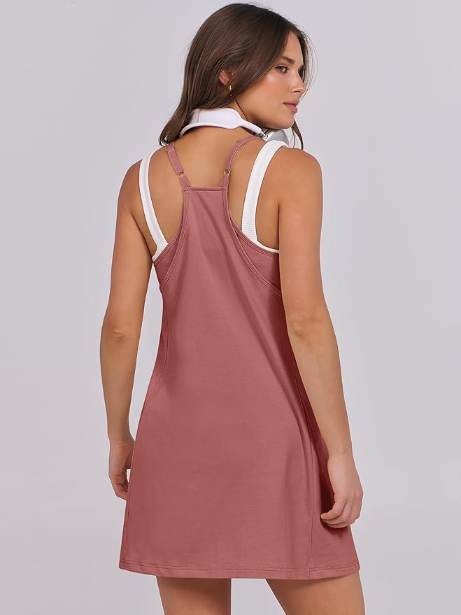 ANRABESS Women Summer Dress 2026 Beach Vacation Outfits Tennis Athletic Workout Romper Dress Built in Shorts Travel Clothes