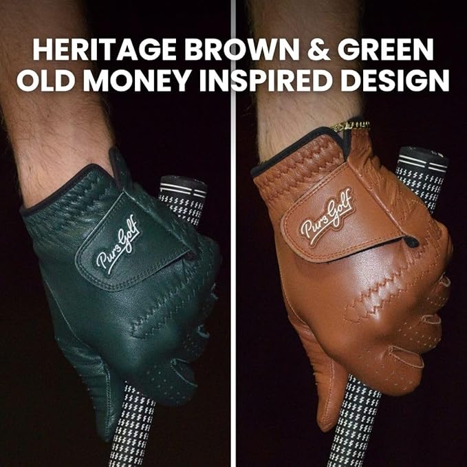 PUR3 Cabretta Leather Golf Gloves Men | 2 Pack Heritage Collection | Includes Putting Aim Ball Marker | Golf Glove Men Left Hand and Right Hand