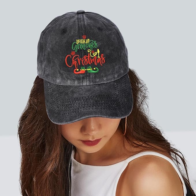 Embroidered Baseball Cap for Women Men Vintage Adjustable Washed Distressed Denim Baseball Hat