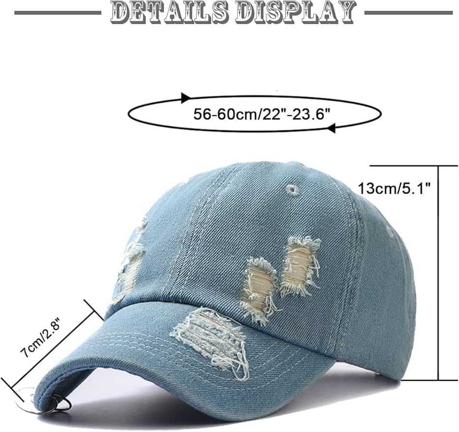 Unisex Ripped Distressed Denim Ring Baseball Cap Hip Hop Vintage Dad Hat Adjustable