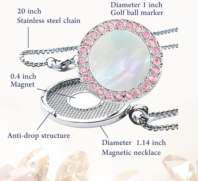 Golf Ball Marker Necklace, Pearl Crystal Ball Marker, Golf Accessories, Golf Gifts, Golf Ball Markers for Women