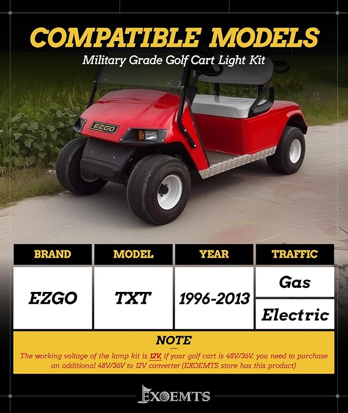 EZGO TXT Light Kit, Golf Cart Headlight Tail Light Kit for EZGO TXT 1996-2013 Gas&Electric, 12V LED TXT Headlight Taillight with Turn Signal Kit, Wire Harness, Hazard Light & Horn Brake Pad
