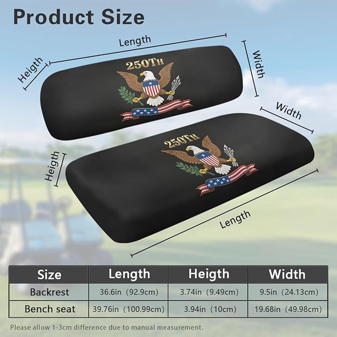 Yewatlles Two Piece Golf Cart Seat Towel Cover with Holes Outdoor Sports Club Car Seat Blanket Protector Portable Car Accessories 250th Retro American Flag Graphic