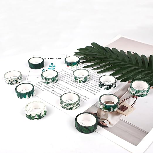 12 Rolls Greenery Washi Tape Set, Summer Tropical Leaves Masking Tape - Image 3