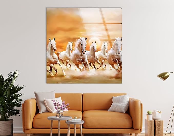 My Photostation.com 60WX40H'' White Horses Running on Sunset Glass Wall - Image 5