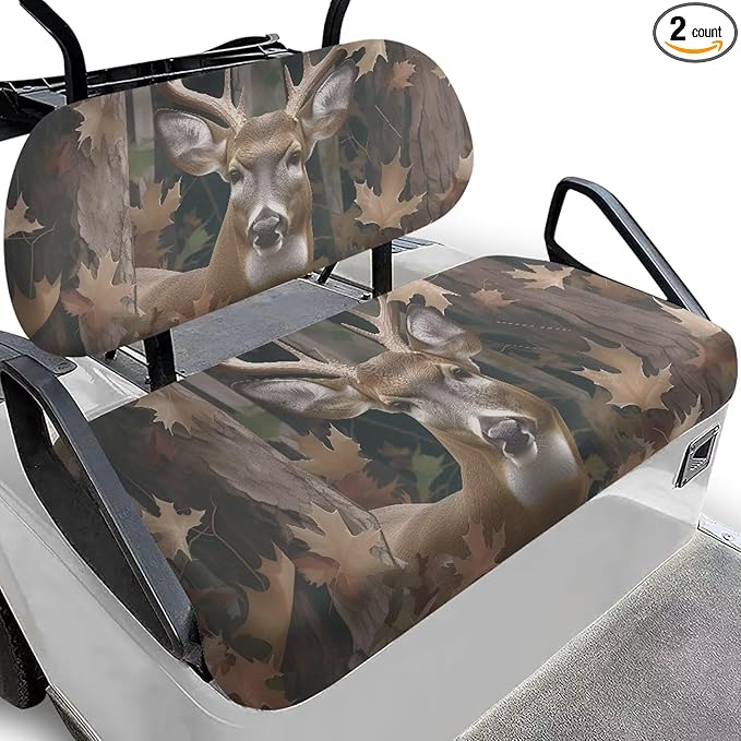 Suobstales Golf Cart Front and Rear Seat Cover Set for EZGO TXT RXV & Club Car DS 2 Passenger, Washable Bench Seat Covers Kit
