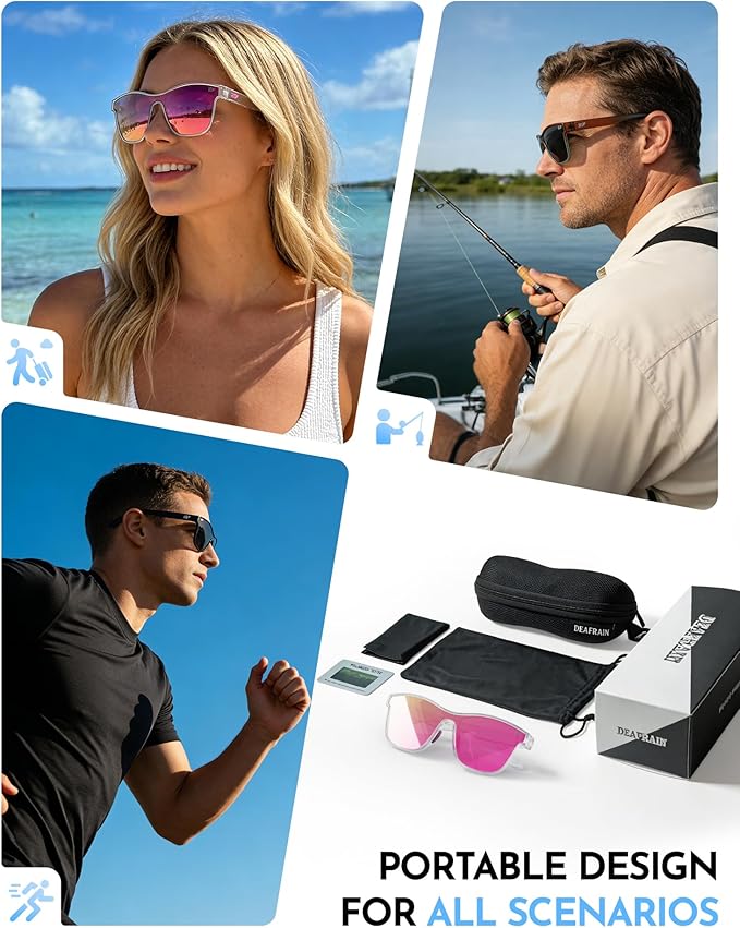 DEAFRAIN Polarized Sunglasses for Men Women - UV400 Protection 21.5g Sport Sun Glasses for Driving Fishing Running Golf