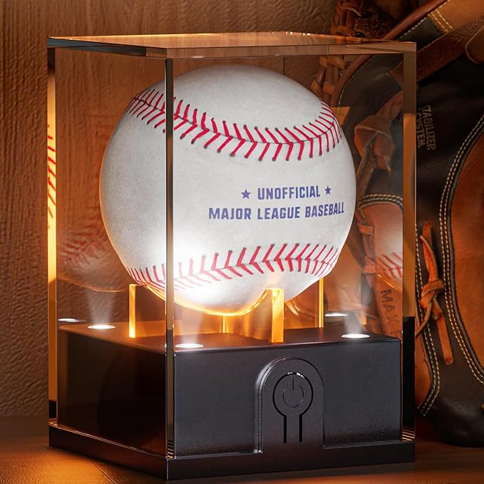 Baseball Display Case with Led Light, Acrylic Baseball Case for Display, Light up Baseball Holder Display Case, UV Protected Baseball Clear Display Case for Memorabilia Baseball Golf(2PCS)