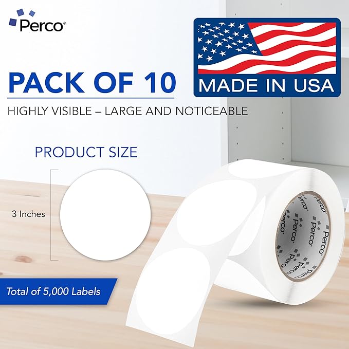 Perco White 3-Inch Perforated Circle Dot Sticker Labels — 10 Rolls, 000 Round - Image 2