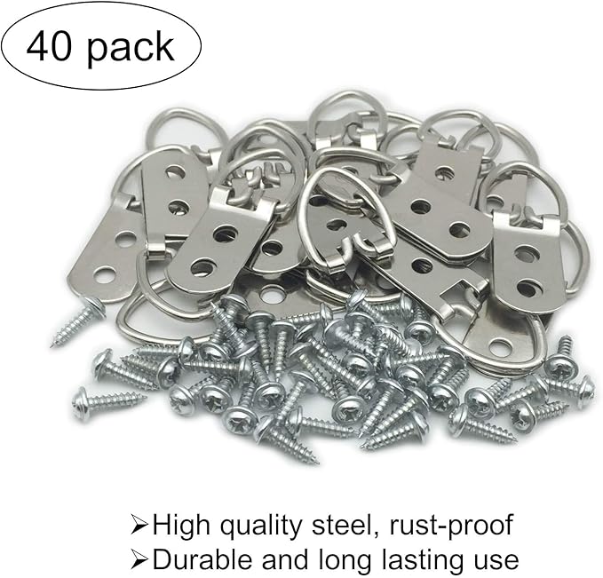 40 Pack D-Ring Steel Picture Hangers Heavy Duty - Image 2