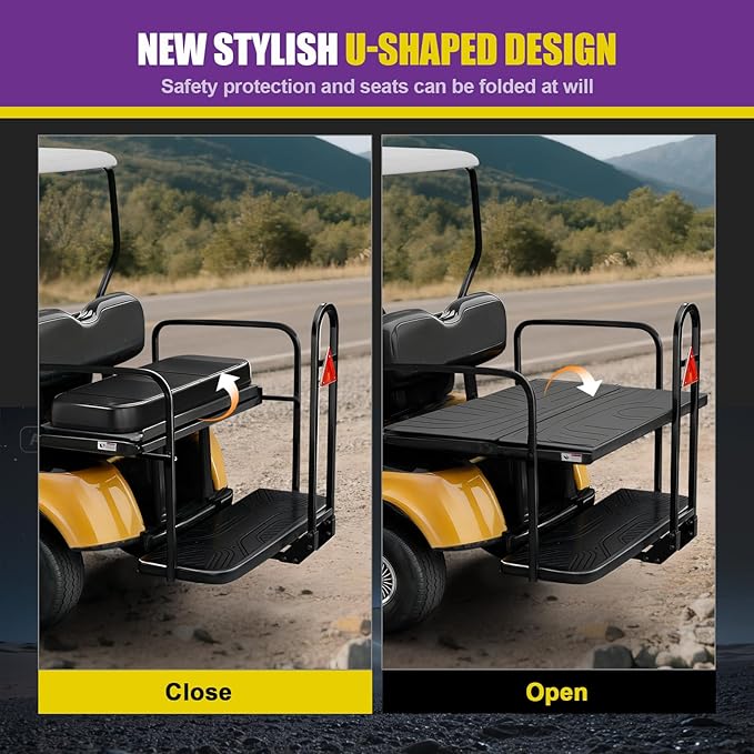 Golf Cart Rear Seat Grab Bar, Universal Back Seat Handrail Grip Bar Compatible with Club Car EZGO YAMAHA(2+2) /(4+2) Golf Cart with Metal Footplates, Heavy Duty Safety Hand Rail for Passenger Security