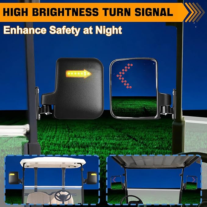Golf Cart Side Mirrors with Turn Signal Light Golf Cart Rear View Mirrors for Club Car EZGO Yamaha Side Mirrors Golf Cart