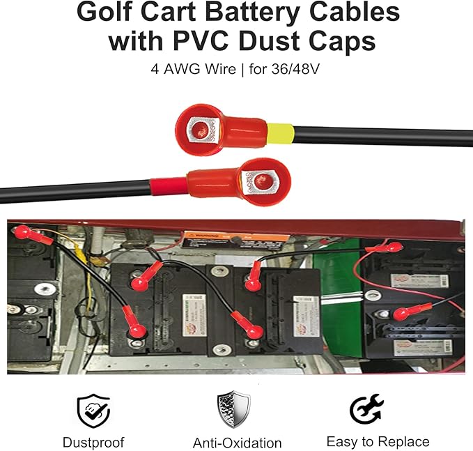 Golf Cart Battery Cables for EZGO TXT 1994-Up – 4 AWG 7PCS Pure Copper Wiring Kit for 36V/48V Carts, Heavy-Duty Battery Wires with Insulated Terminals, Heat & Corrosion Resistant