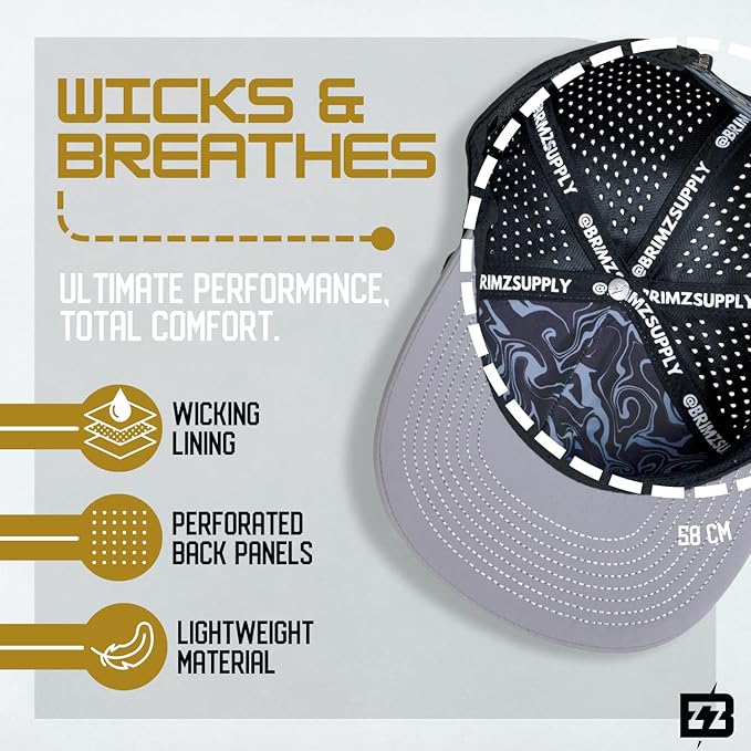 BRIMZ Outdoor Performance Hat - Water & Sweat Resistant Hats - Breathable & Moisture-Wicking Snapback