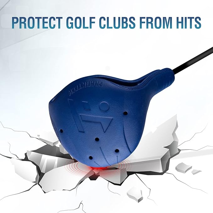 Snap-On Golf Club Covers for Right-Handed Golf Clubs, Easy On Off in 1 Second, Fits 460cc Drivers, Washable EVA Plastic with Shaft Lock, DIY Pins for Customization