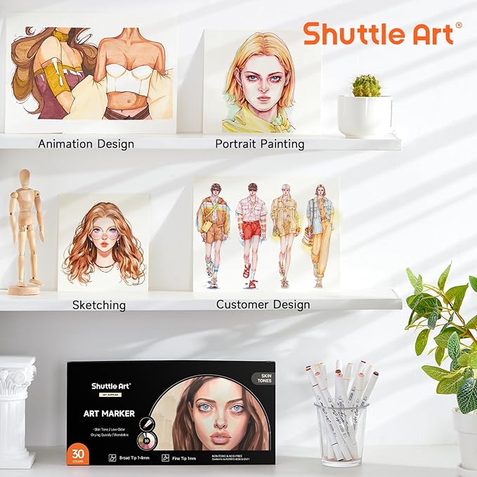 Shuttle Art 30 Colors Skin Tone&Hair Art Markers, Dual Tip Alcohol Based Flesh - Image 5