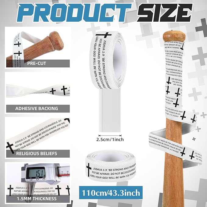 Pushglossy Christian Baseball Bat Grip Tapes 1.5mm Faith Cross Bat Grip Tape, Precut Full Adhesive Baseball Wrist Tape Scripture Design Non-Slip Religious Baseballs Grips Tapes