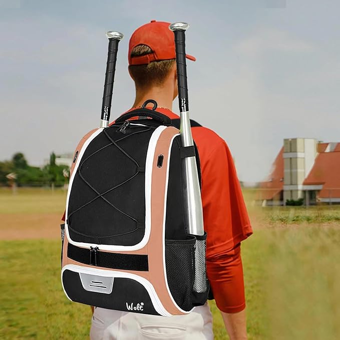 WOLT Youth Baseball Bag - Bat Backpack for Baseball, T-Ball & Softball Equipment & Gear, Bat & Glove Holder, Large Main Compartment for Helmet & accessories, Separate Shoes Compartment, Fence Hook