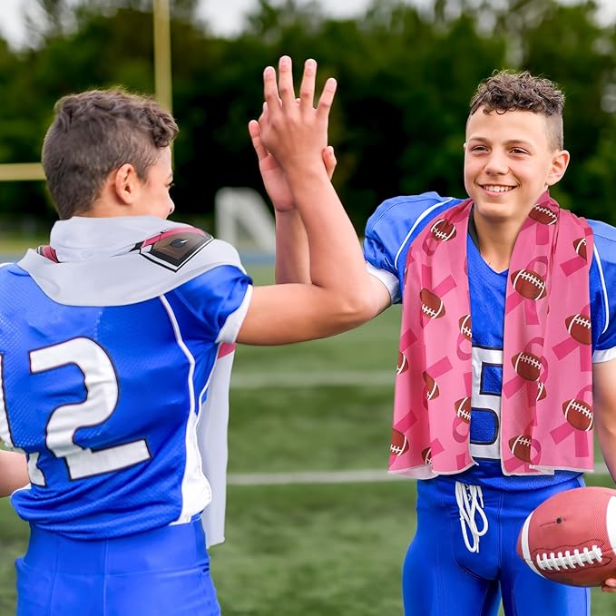 Breling 12 Pcs Breast Cancer Football Cooling Towels 40"x12" Ice Cooling Towels Microfiber Sweat Sport Rags Absorbent Chilly Washcloth for Hot Weather Workout Gym Coach Gift Sport Party Favors