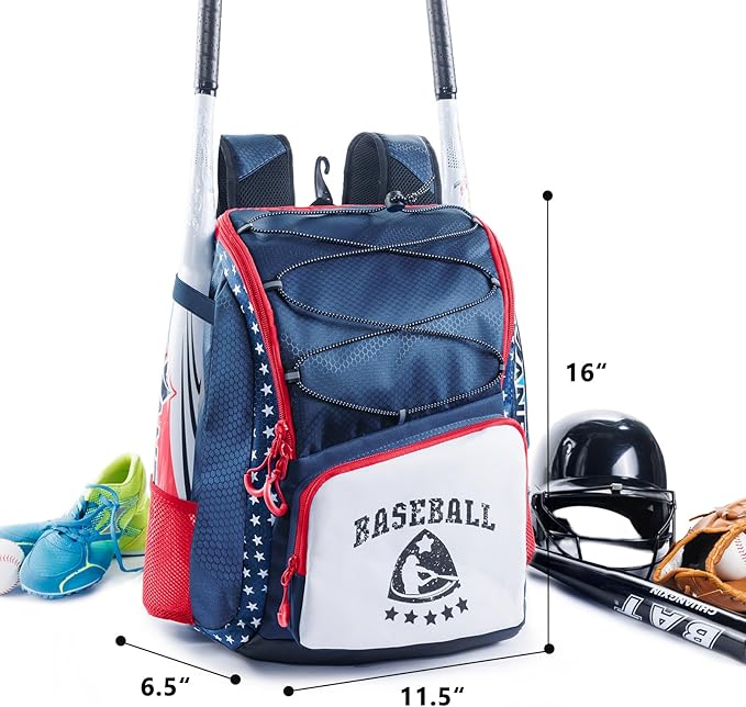 Baseball Bag for Youth & Adult with 4 Bat Sleeves - Softball Bat Bag with Shoe Compartment - Baseball Backpack for T-Ball, Softball Equipment, Baseball Gear, Baseball Bags for Boys 8-12