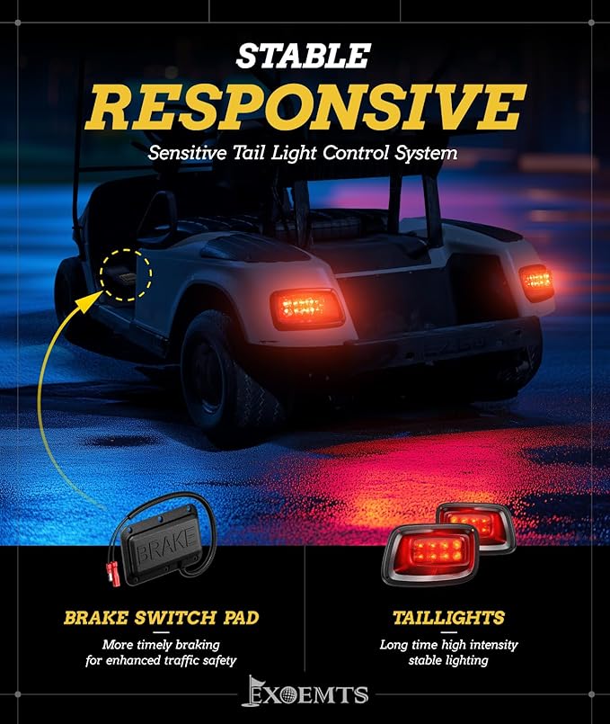 EZGO TXT Light Kit, Golf Cart Headlight Tail Light Kit for EZGO TXT 1996-2013 Gas&Electric, 12V LED TXT Headlight Taillight with Turn Signal Kit, Wire Harness, Hazard Light & Horn Brake Pad