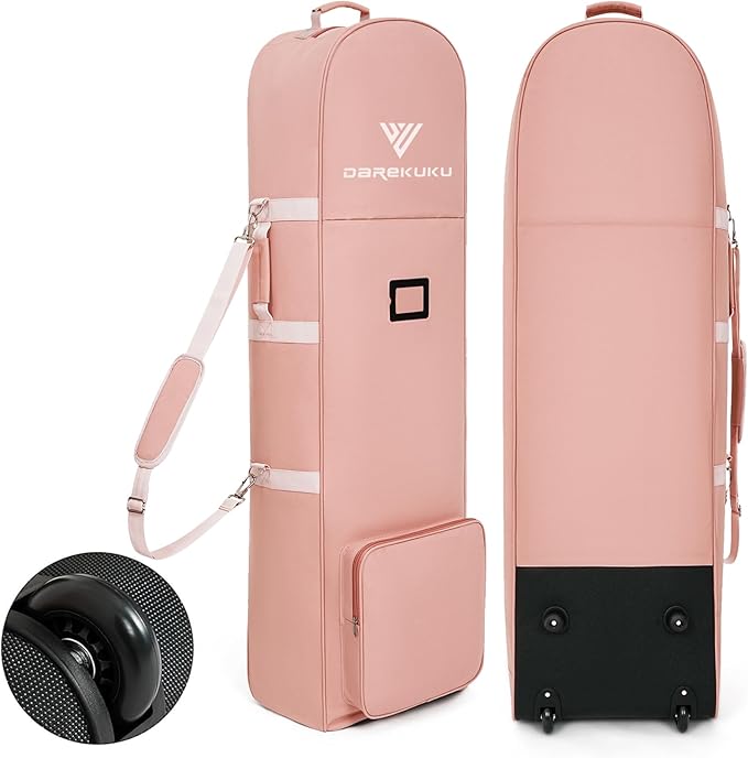 DAREKUKU Golf Travel Bags for Airlines with Adjustable Support Rod and Detachable Shoulder Straps, Hard case Top Soft Foldable Golf Club Travel Covers