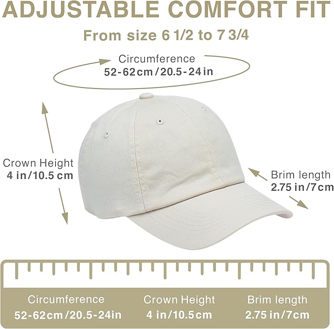 Classic Dad Hat Cotton, Low-Profile Plain Baseball Cap, Adjustable, Breathable and Packable