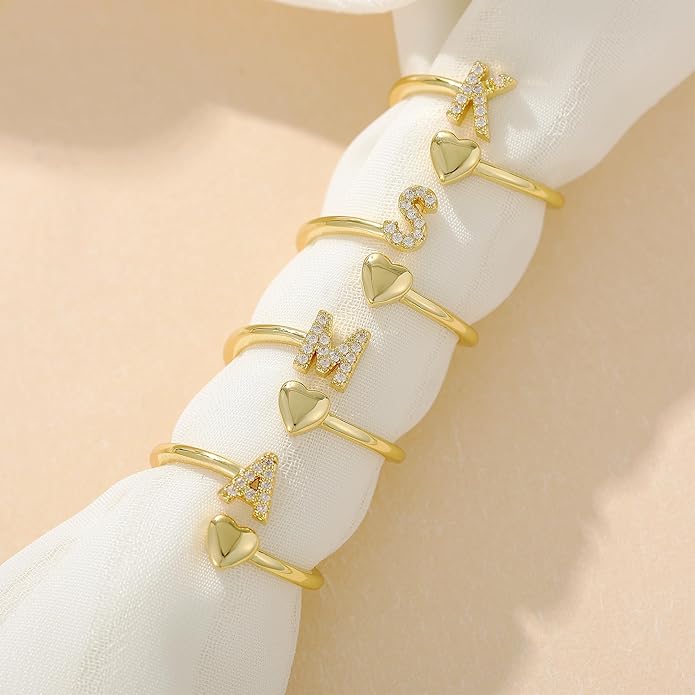 Gold Initial Rings for Women Girls, Dainty 14K Gold Plated Adjustable Initial - Image 7
